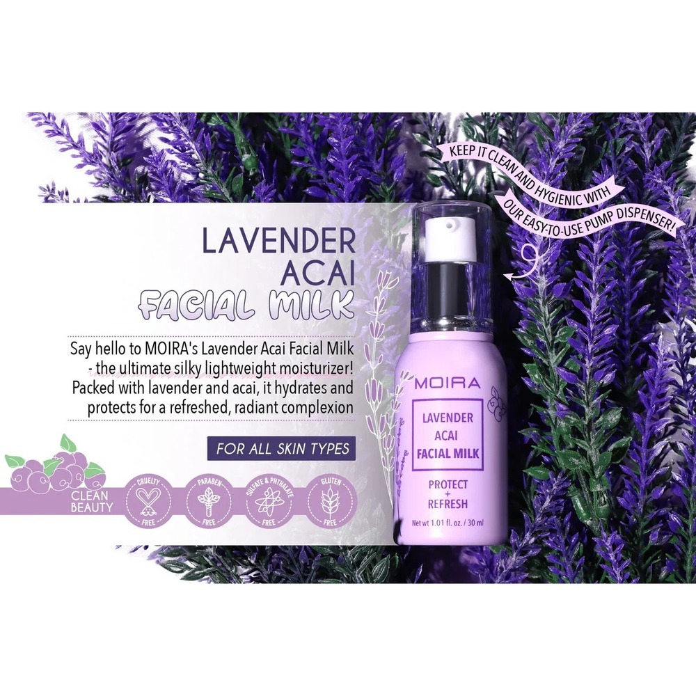 MOIRA Lavender Acai Facial Milk Lightweight Moisturizer 1.01 oz